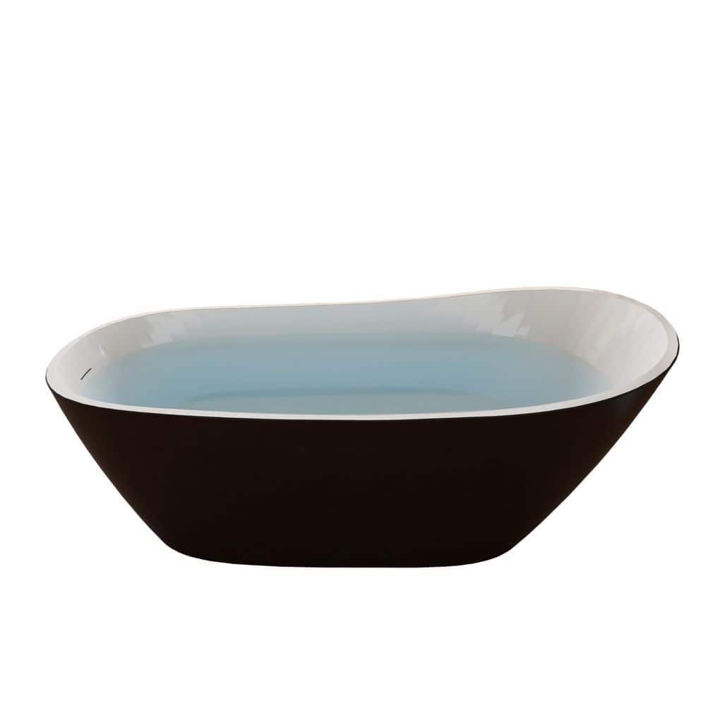 Unbranded 59 in. x 29.5 in. Glossy Black Acrylic Single Slipper Freestanding Soaking Bathtub Stand Alone Tub in Chrome