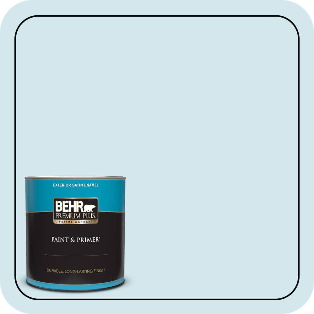 BEHR PREMIUM PLUS 1 qt. #520E-1 Coastal Mist Satin Enamel Exterior Paint & Primer