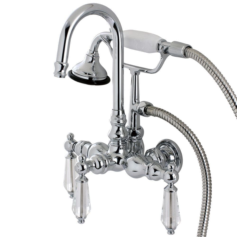 Aqua Eden Crystal 3-Handle Claw Foot Tub Faucet with Handshower in Polished Chrome