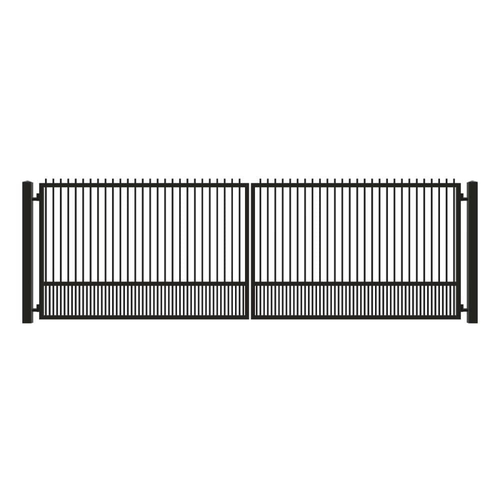 Unbranded Driveway Gate — Swing, Center, Finials, Puppy, Black — 234"W x 72"H (1)