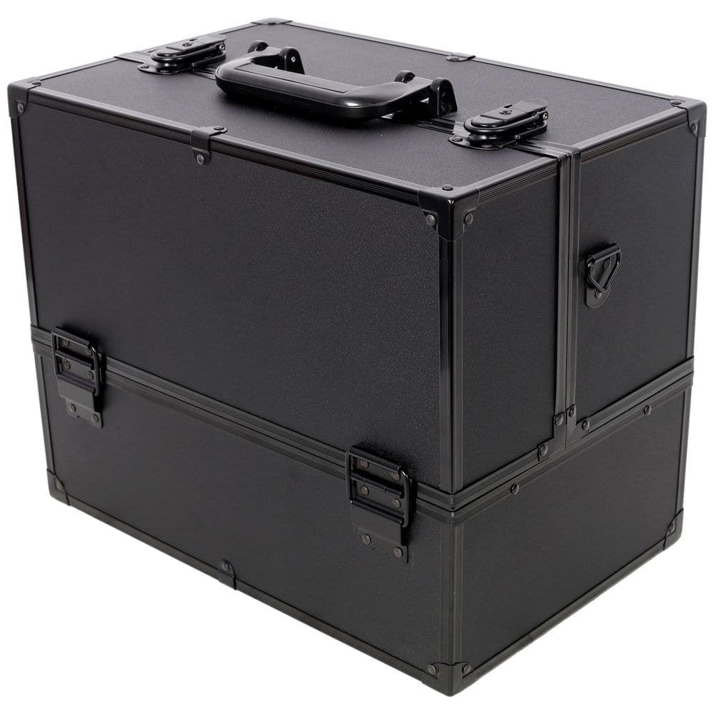 Tatayosi 14 in. Professional Large Makeup Train Case, Lockable Cosmetic Organizer Box with 6 Adjustable Trays in Black