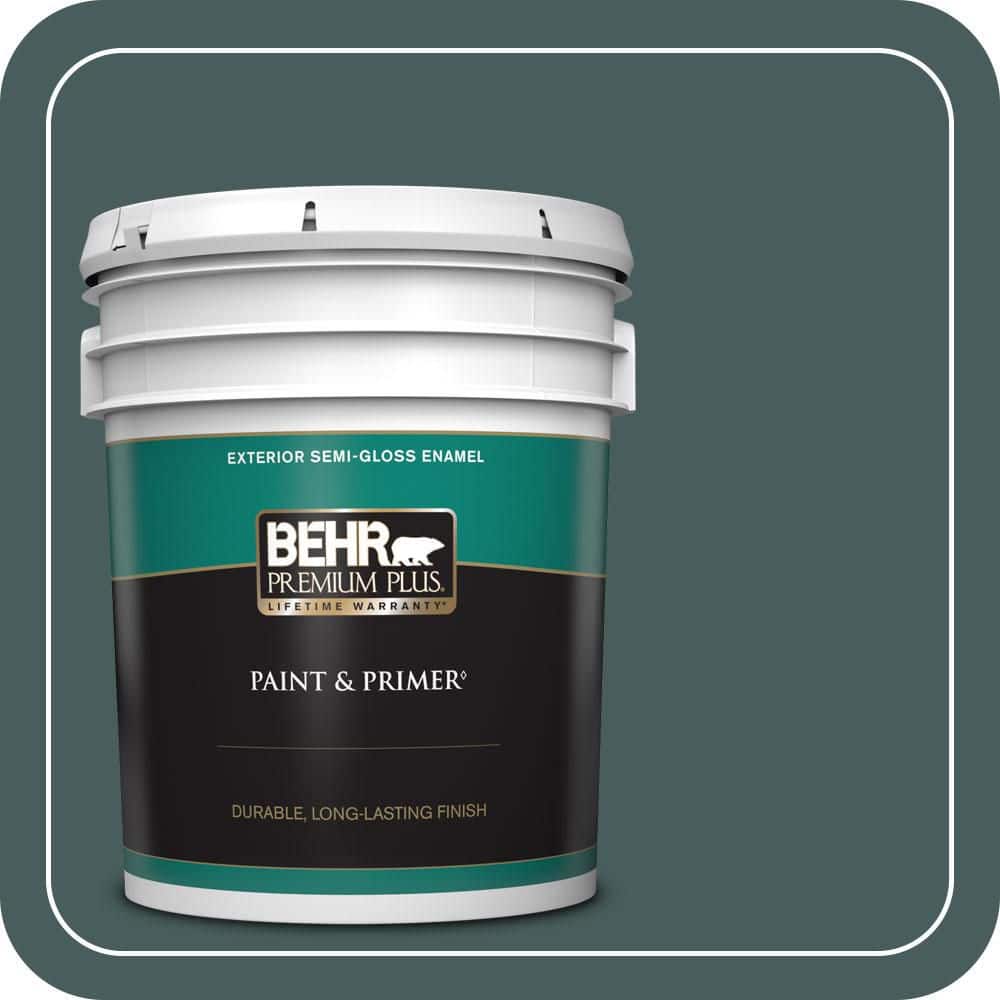 BEHR PREMIUM PLUS 5 gal. #490F-7 Jungle Green Semi-Gloss Enamel Exterior Paint & Primer