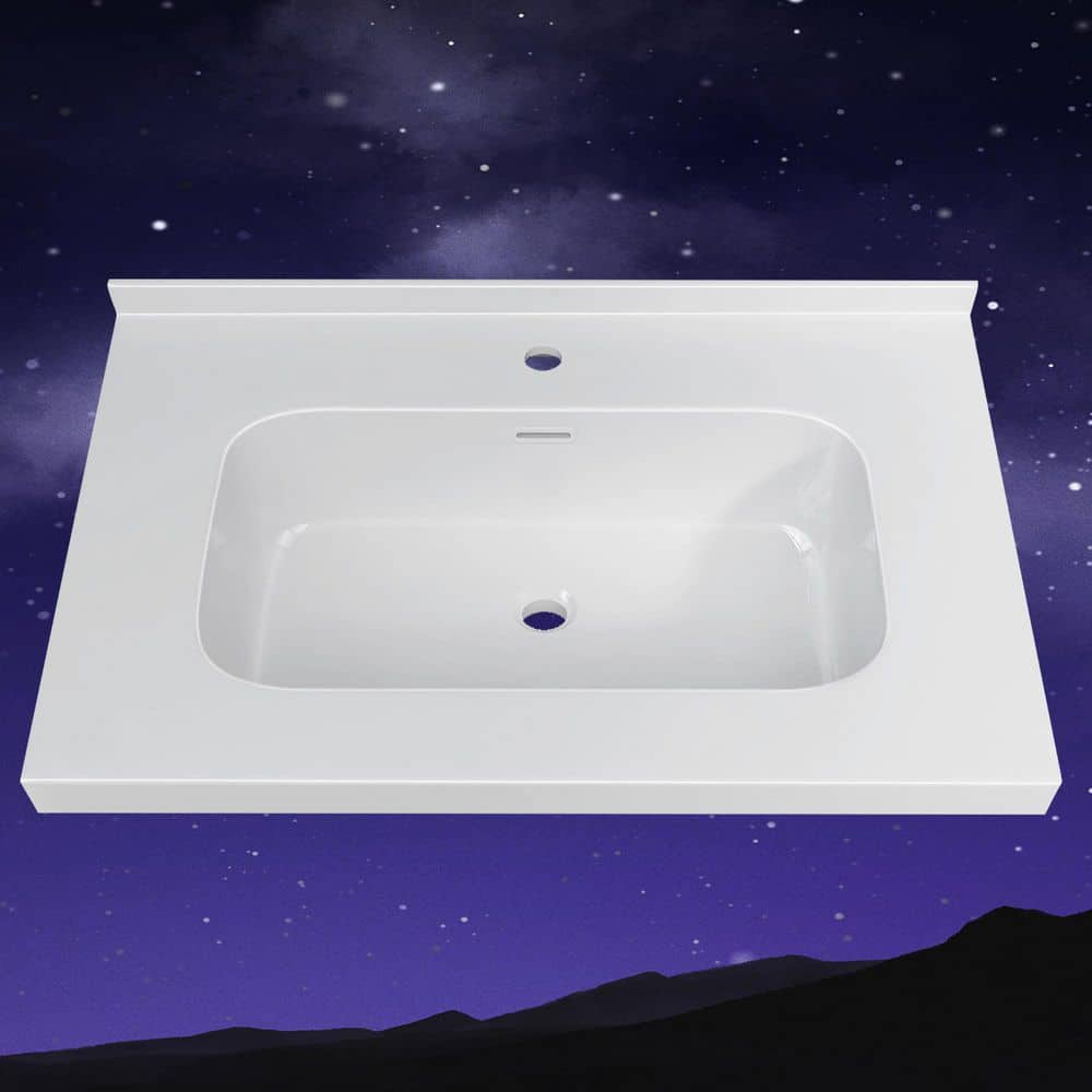 Zeafive Foia 30 in.W x 22 in.D Solid Surface Rectangular Single Sink Vanity Top with Backsplash Basin Countertop in Glossy White (1)