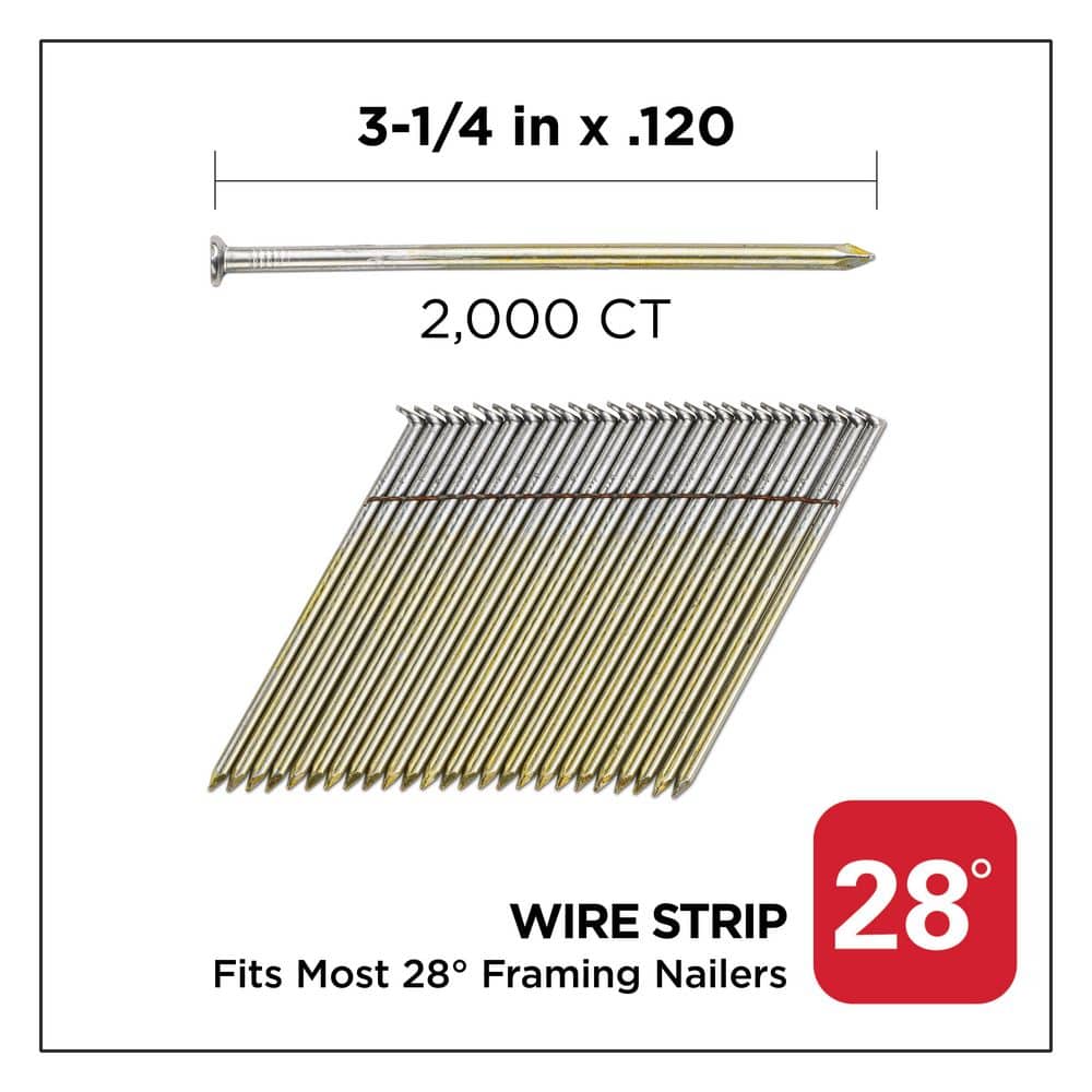 PRO-FIT 3-1/4 in. x 0.120 28° Bright Finish Smooth Shank Wire Strip Framing Nails (2000-Per Box) (2)
