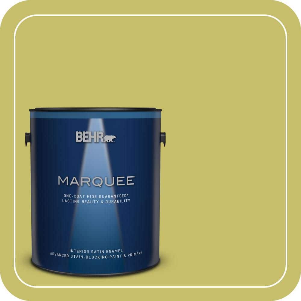 BEHR MARQUEE 1 gal. #P350-5 Go Go Lime Satin Enamel Interior Paint & Primer (1)
