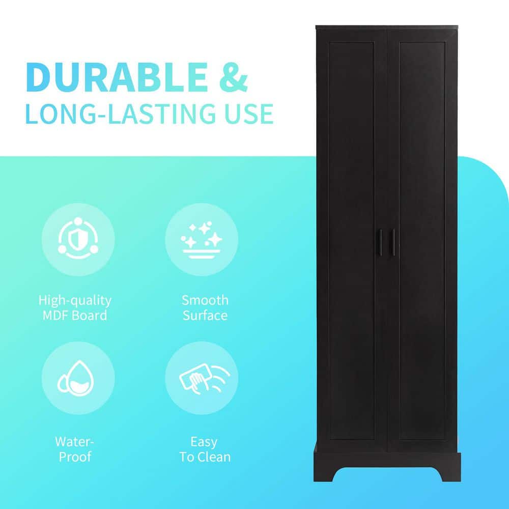 Runesay 16.9 in. W x 22.1 in. D x 71.2 in. H Black Wood Freestanding Storage Linen Cabinet with 2-Door and Adjustable Shelves (3)