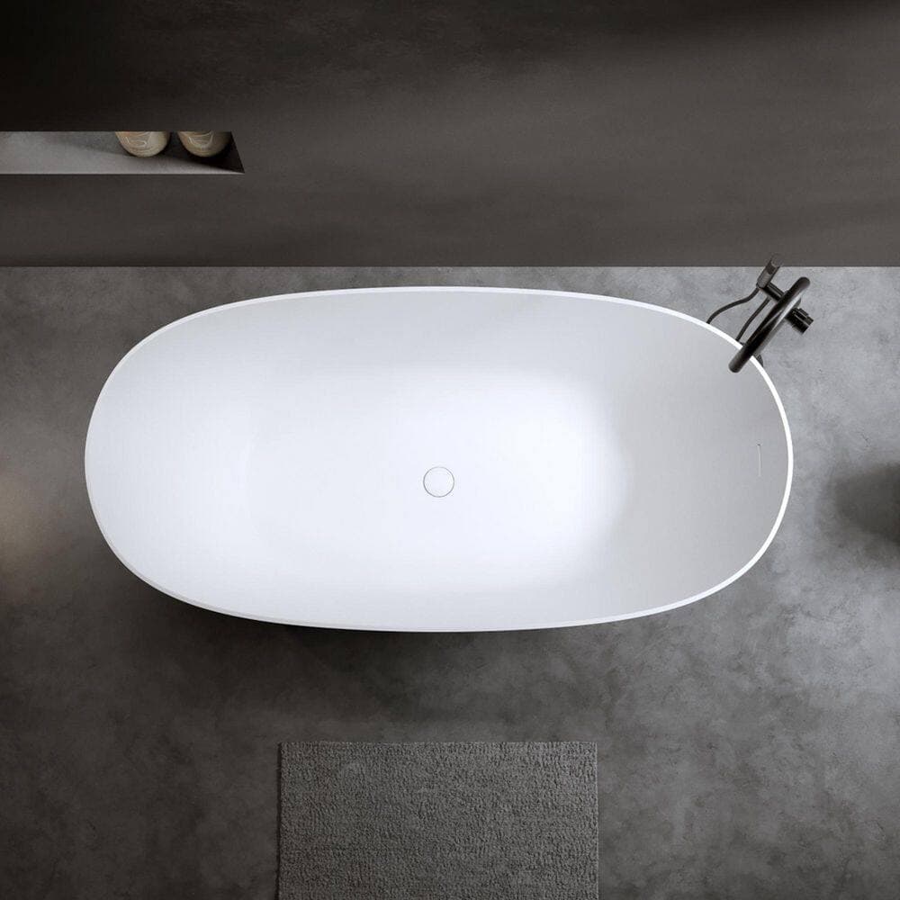 Boyel Living 65 in. x 31.5 in. Resin Stone Soaking Bathtub With Center Drain, Solid Surface Modern Tubs with Overflow in Matte White (3)