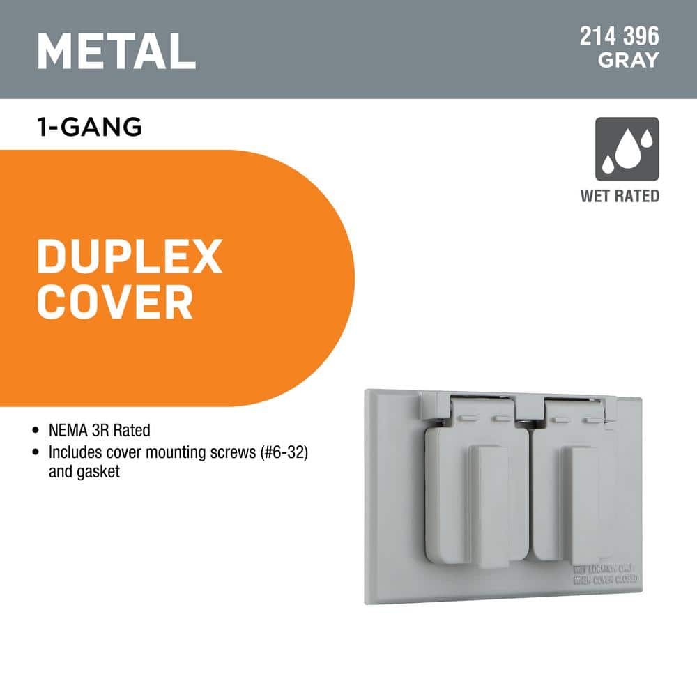 Commercial Electric 1-Gang Duplex Outlet Metallic Weatherproof Outlet Cover, Gray (2)