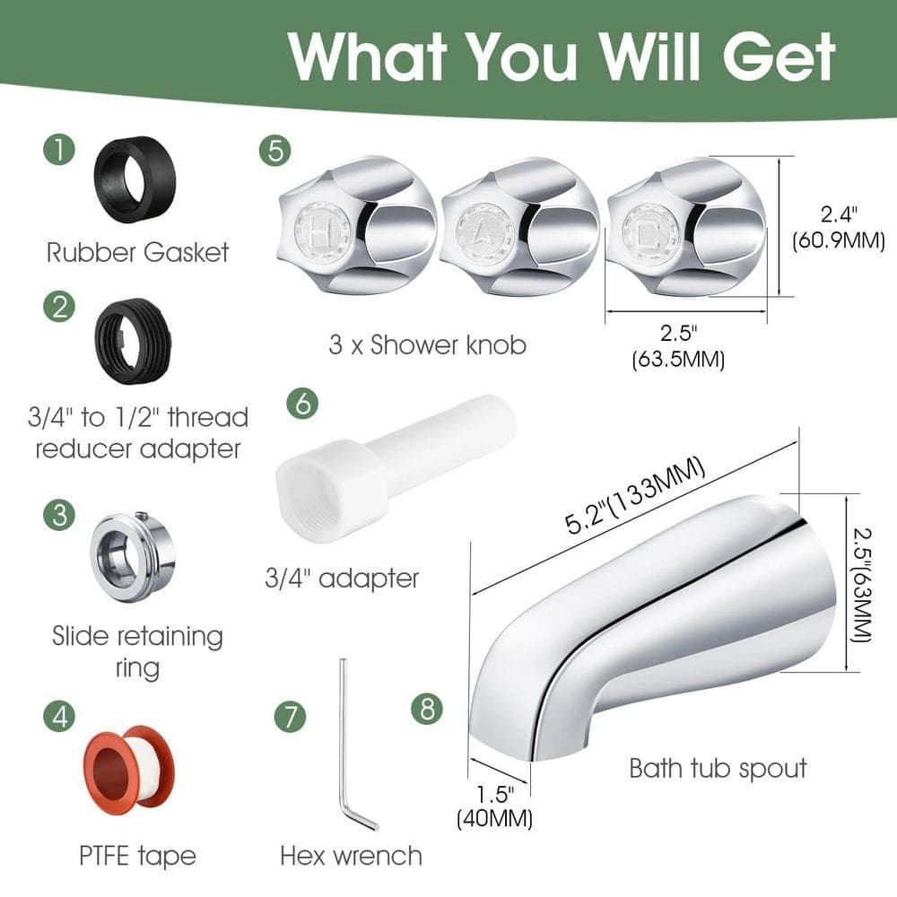 Numhew 1-Piece Bathtub Shower Faucet Replacement Kit with Shower Control Knobs, Tub Spout for Bathroom Tub in Chrome (2)