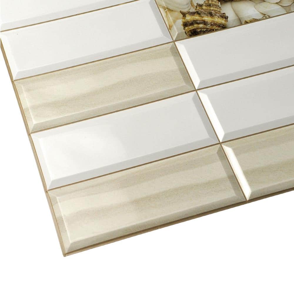 Dundee Deco 3D Falkirk Retro 10/1000 in. 38 in. 19 in. Faux Shells Sand PVC Wall Panel (4)