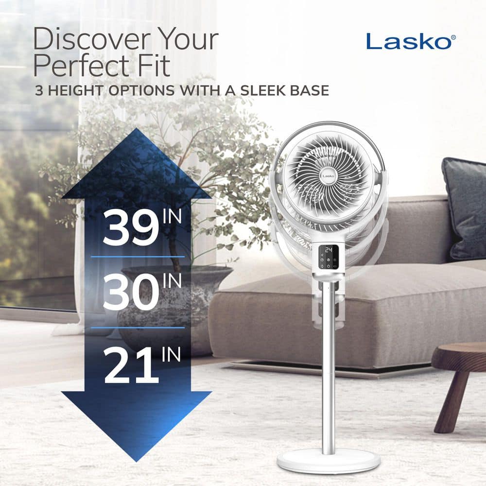 Lasko Whirlwind 7 in. 24-Speed Pedestal Fan in White with Quiet DC Motor, Dual Oscillation, 4-Fan Modes, Timer and Remote (3)
