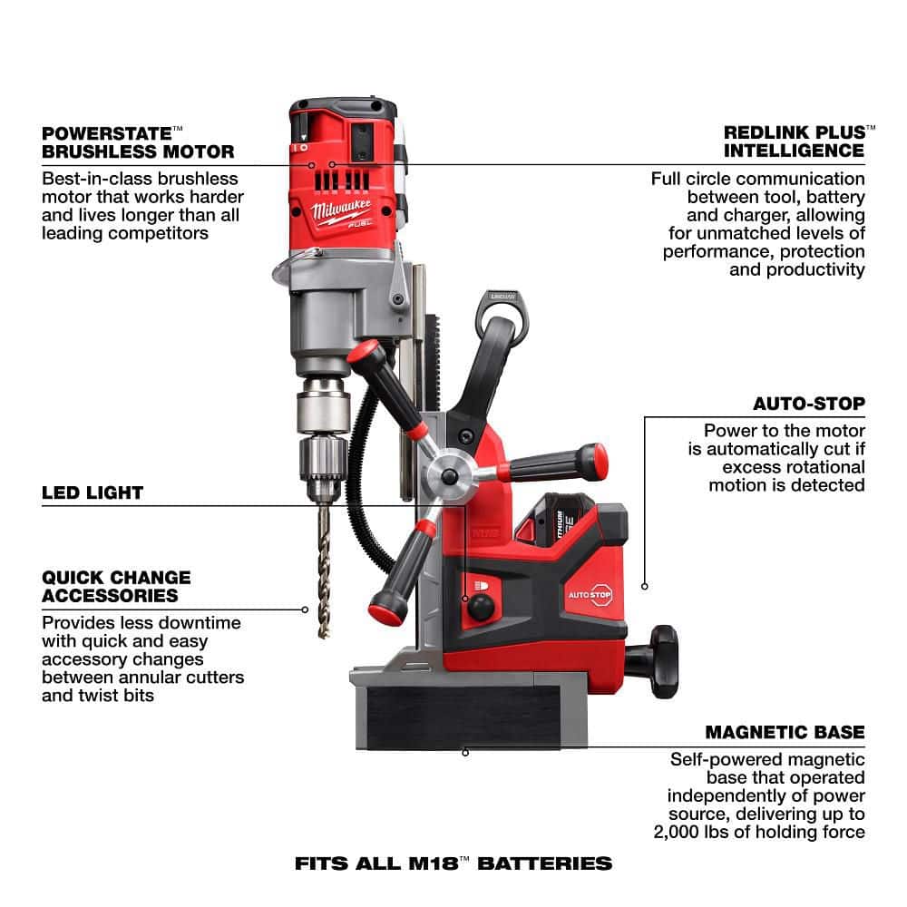 Milwaukee M18 FUEL 18V Lithium-Ion Brushless Cordless 1-1/2 in. Lineman Magnetic Drill High Demand Kit w/ Two 8.0Ah Batteries (3)