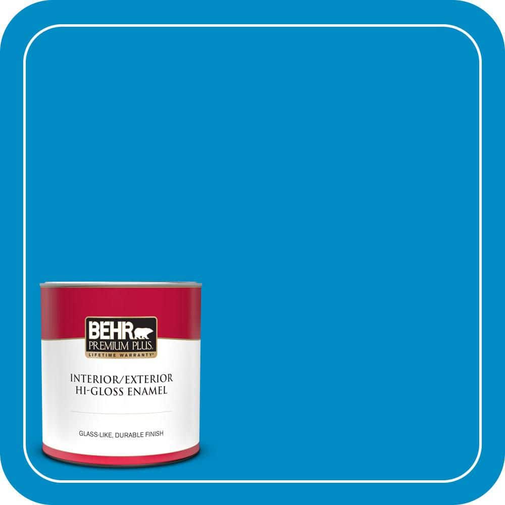 BEHR PREMIUM PLUS 1 qt. #MQ4-57 Celebration Blue Hi-Gloss Enamel Interior/Exterior Paint & Primer (1)