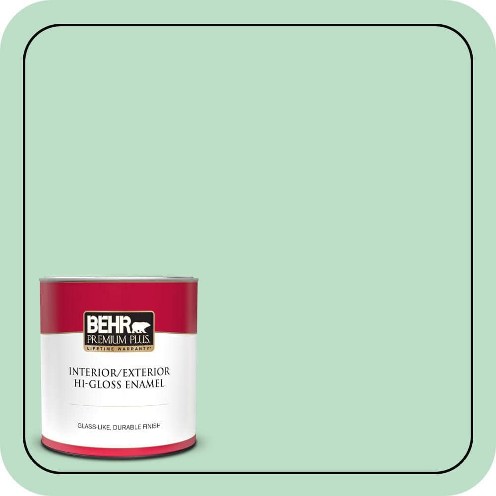 BEHR PREMIUM PLUS 1 qt. #470C-3 Spirited Green Hi-Gloss Enamel Interior/Exterior Paint & Primer
