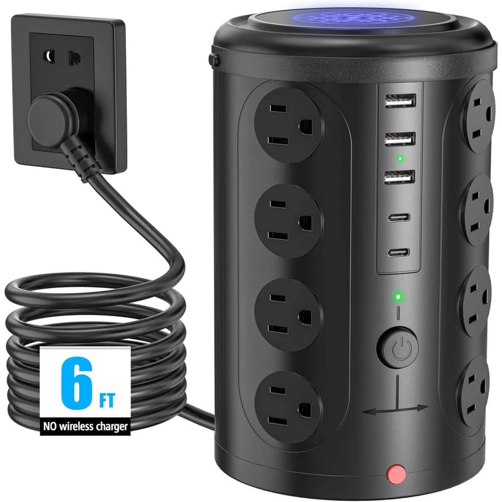 Yichuhaoxi Tower Power Strip Surge Protector with 16 Outlets and 5 USB Ports 6 ft. Extension Cord with Multiple Outlets in Black (1)