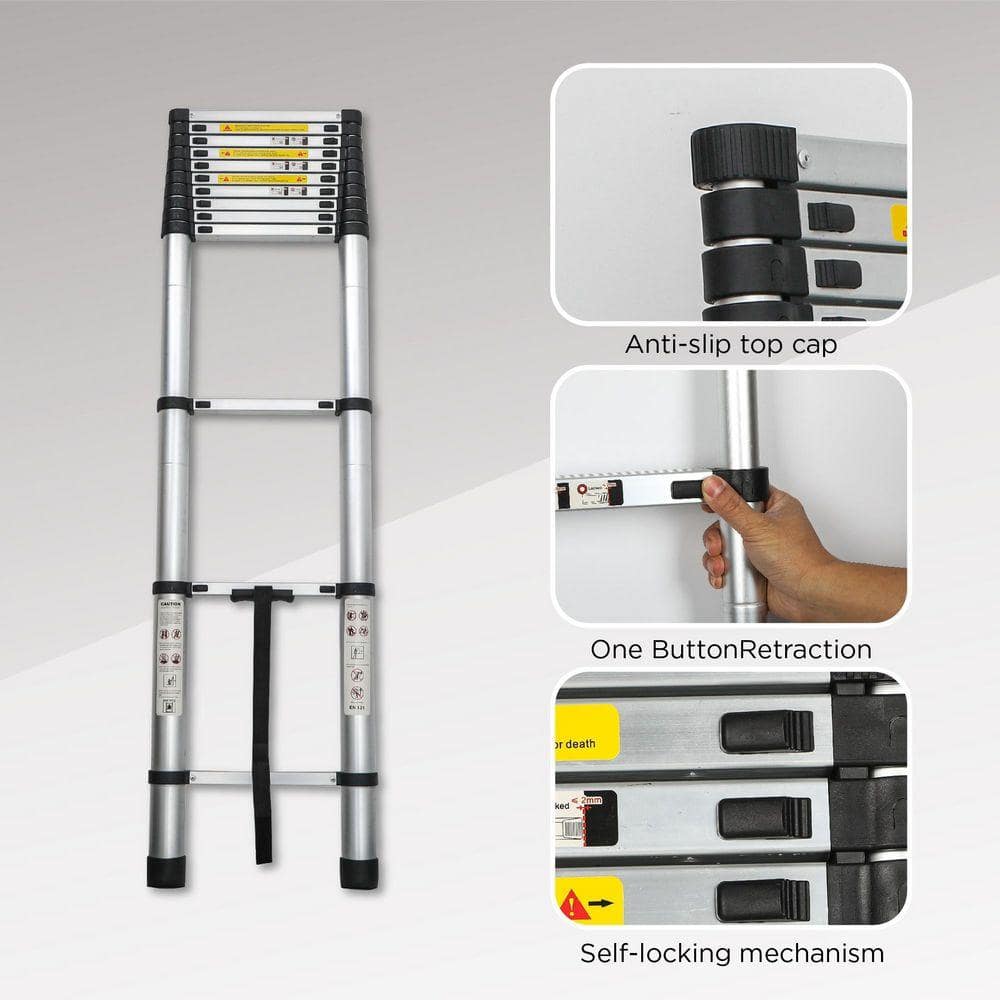 Miscool Avex 12.5 ft. Aluminum Multi-Purpose Heavy Duty Telescopic Extension Ladder with 300 lbs. Load Capacity (3)