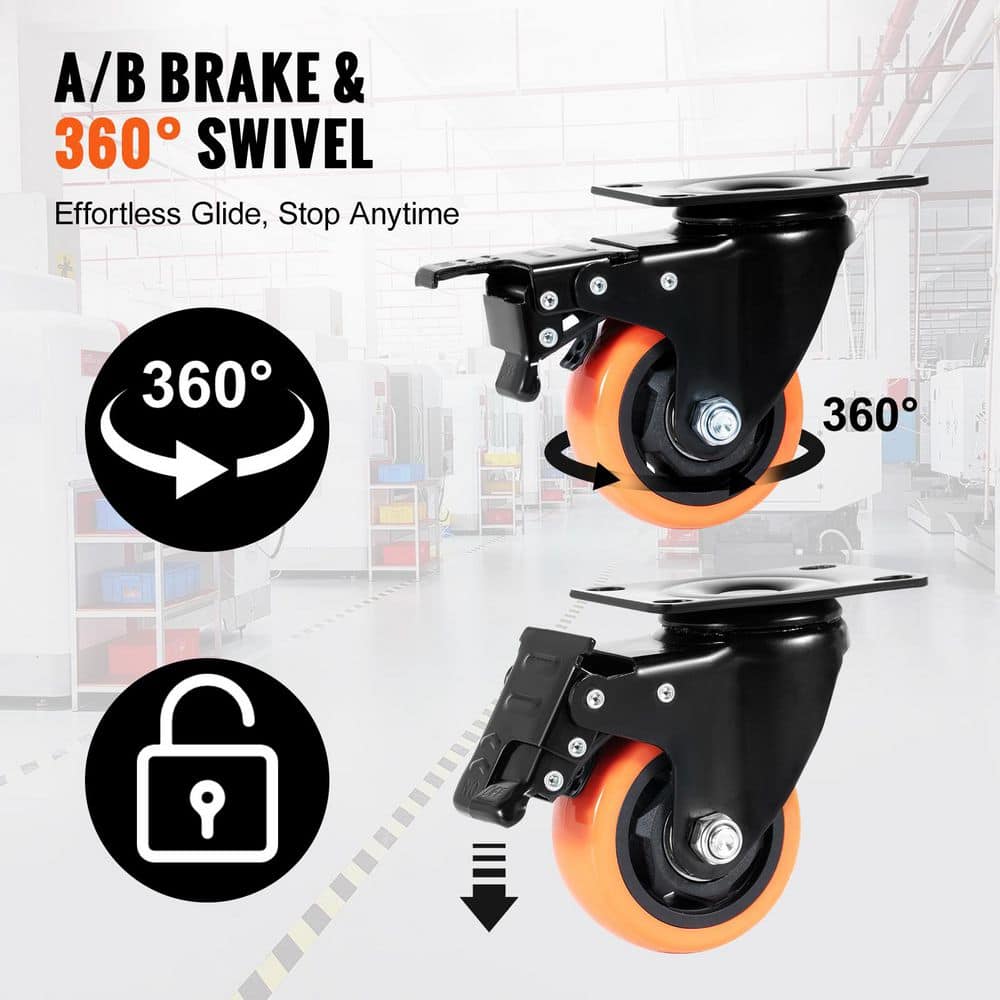 SVOPES Casters, Hand Truck Swivel Plate Casters, w/ Safety A/B Locking Feature, Noiseless PVC Wheels, 1000 lbs. Capacity (3)