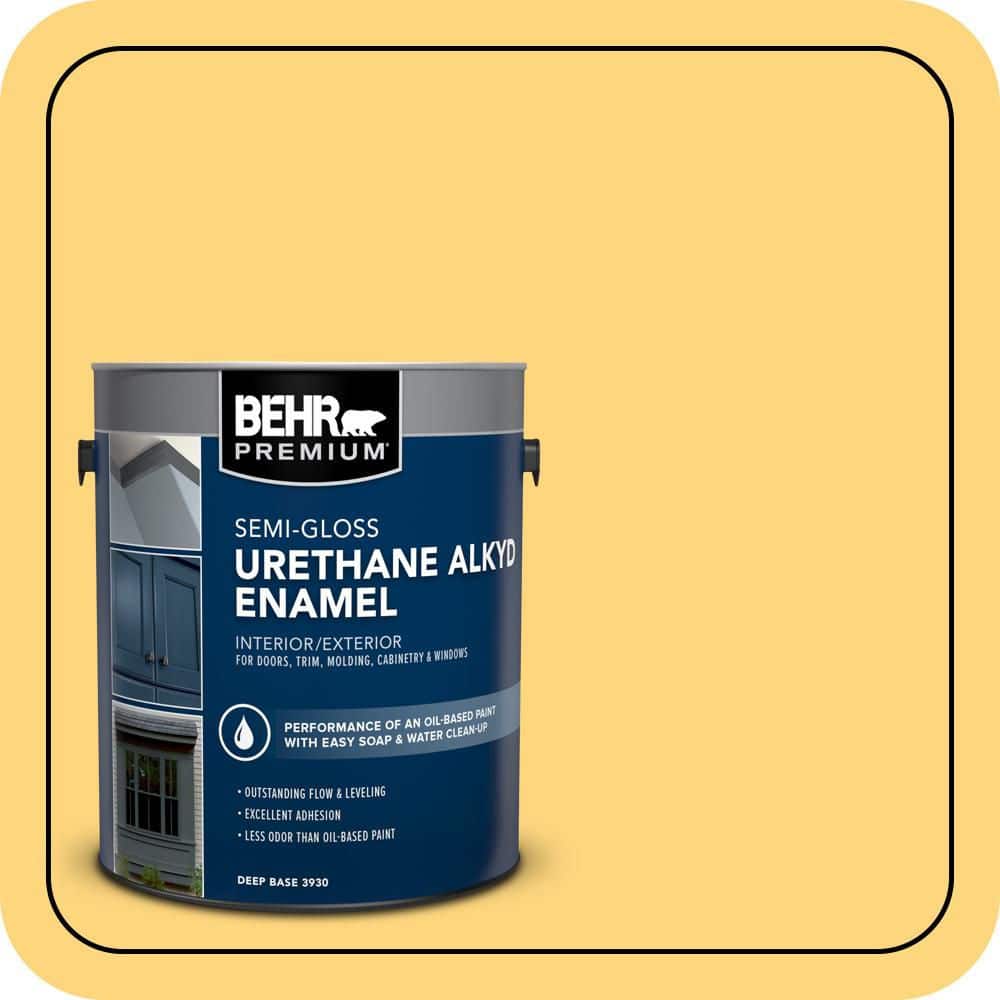 BEHR PREMIUM 1 gal. #T17-20 Lemon Burst Urethane Alkyd Semi-Gloss Enamel Interior/Exterior Paint (1)