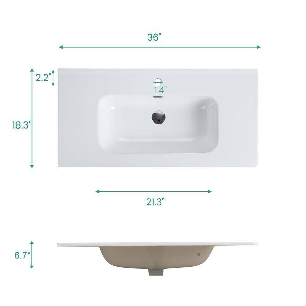 Buruis 36 in. Undermount Bathroom Sink in Glossy White, Integrated Ceramic Basin without Drain and Faucet (2)