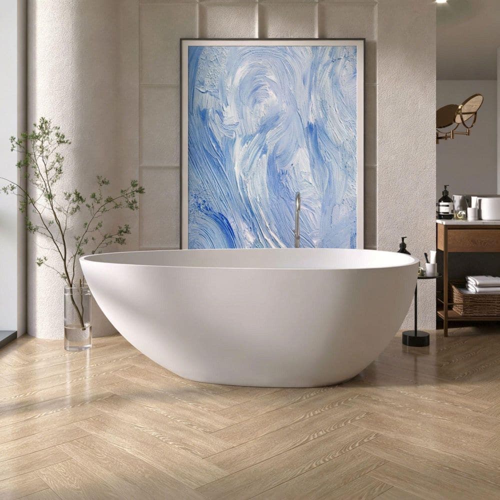 Xspracer Foyil 31 in. Solid Surface Stone Resin Flatbottom Freestanding Bathtub Soaking Bathtub