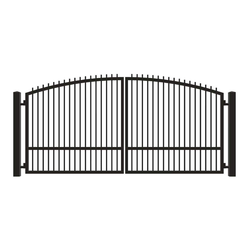 Unbranded Driveway Gate — Swing, Center, Arch + Finials, Single, Black — 158"W x 72"H (1)