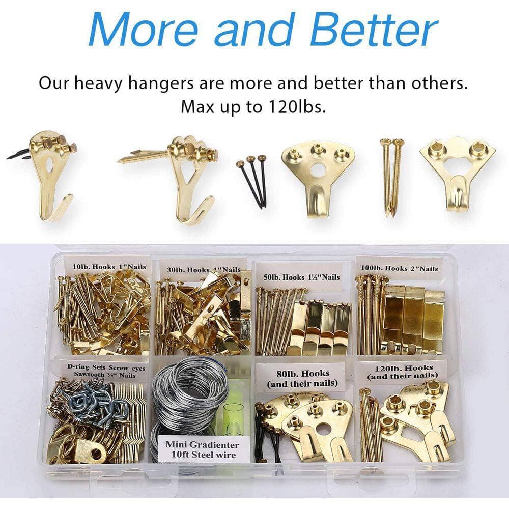 Adrinfly Heavy Duty Picture Hanging Kit 225-Pieces Frame Hook, Nails Wire Screw Eyes D Ring Sawtooth Wall Mounting Assorted Color (3)