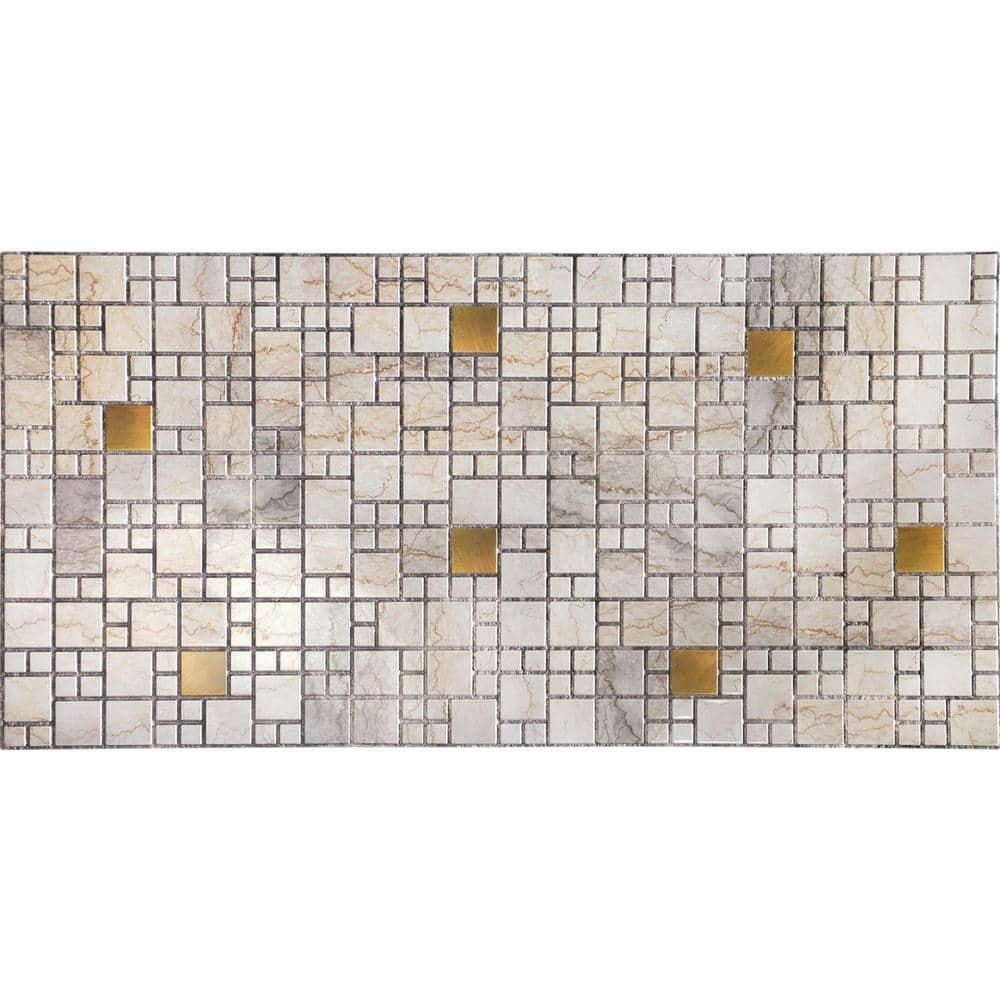 Dundee Deco 3D Falkirk Retro 10/1000 in. 38 in. 19 in. Faux Marble with Gold Squares PVC Wall Panel (3)