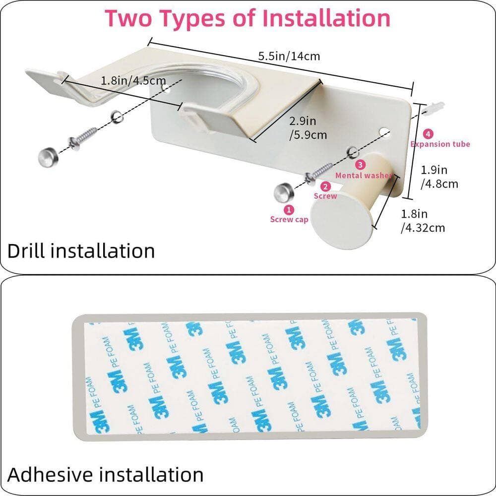 Numhew 5.5 in. W Drill and Adhesive Wall Mount Hair Tool Organizer, Hair Dryer Holder in White for Bathroom Storage (2)