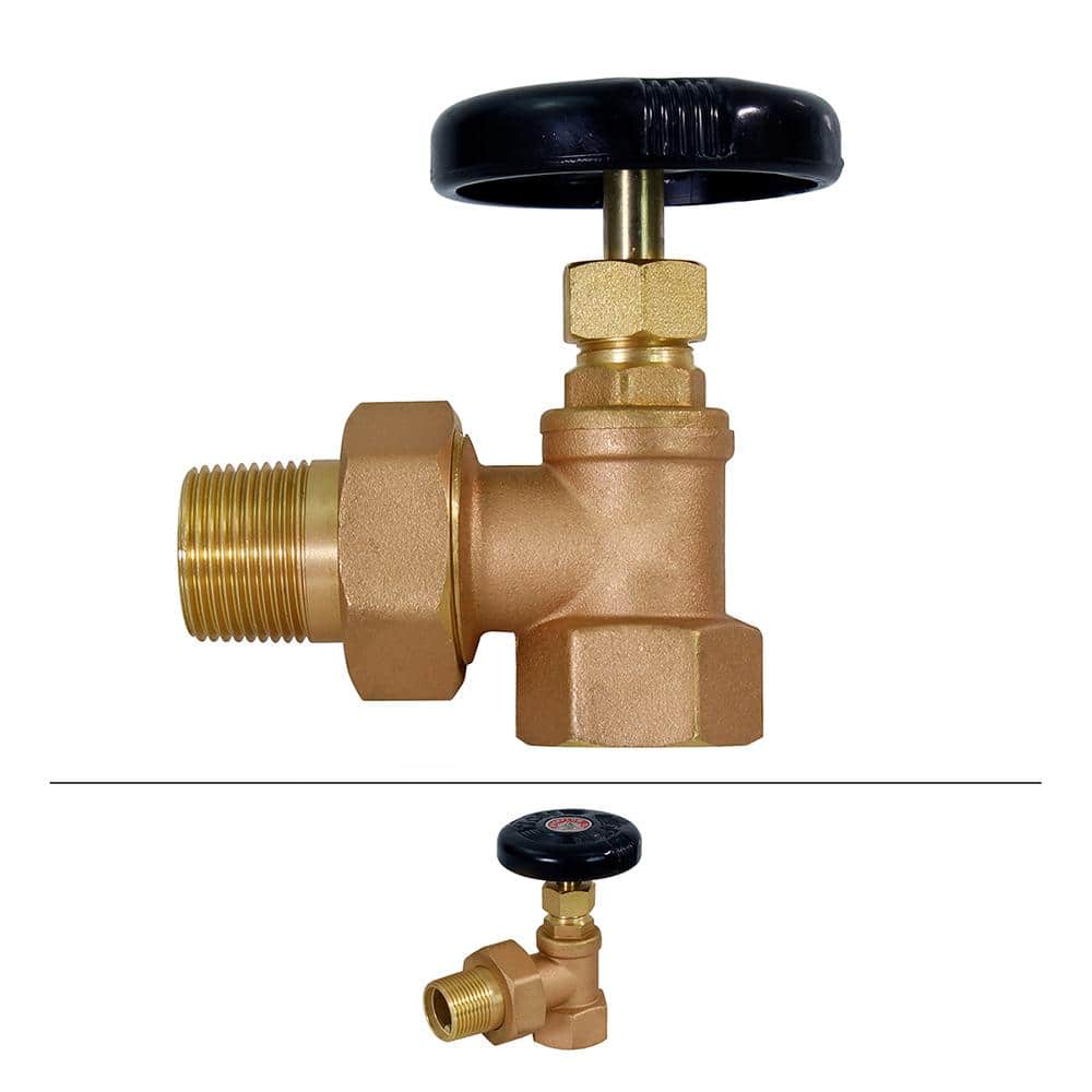 PLUMBFLEX 3/4 in. Brass Hot Water Angle Radiator Valve FIP x Male Union, with Molded Thermal Plastic Handle (3)