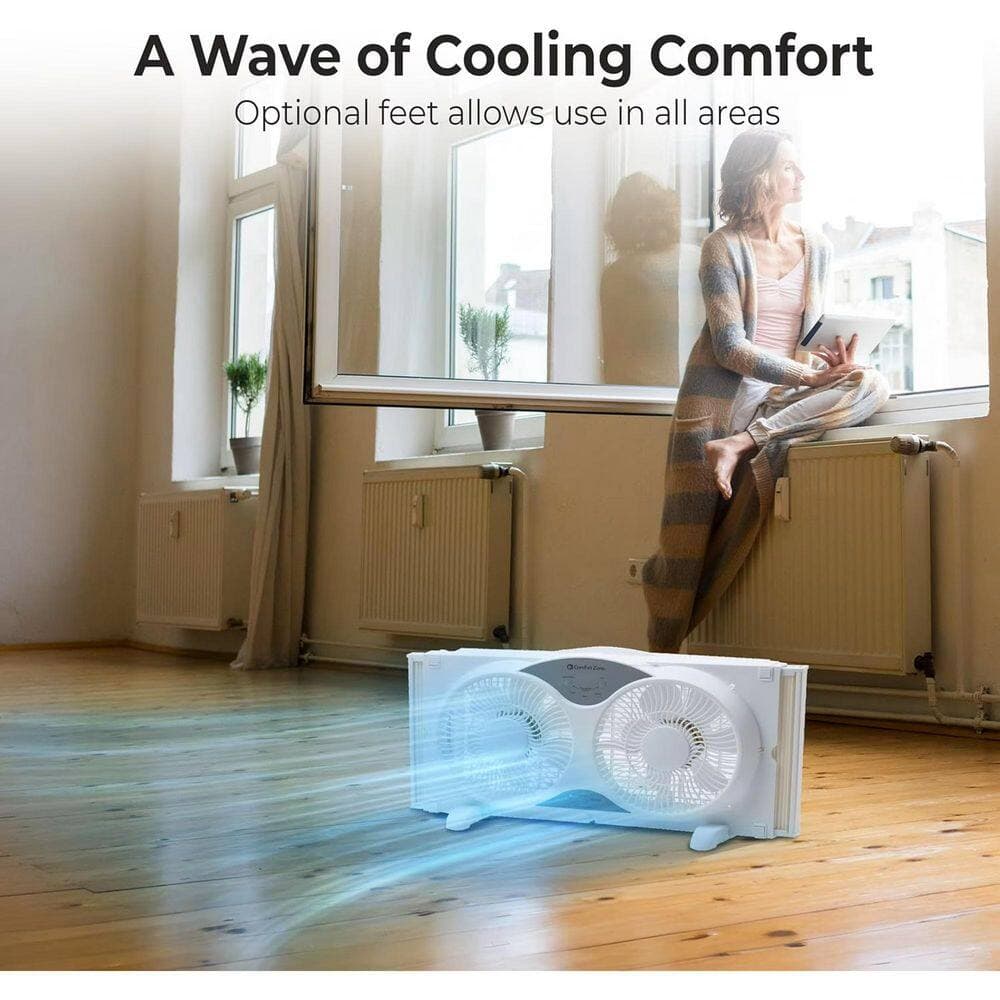 Comfort Zone 9 in. 3 Speed Electric Window Fan with Remote Control and Wi-Fi in White (2)