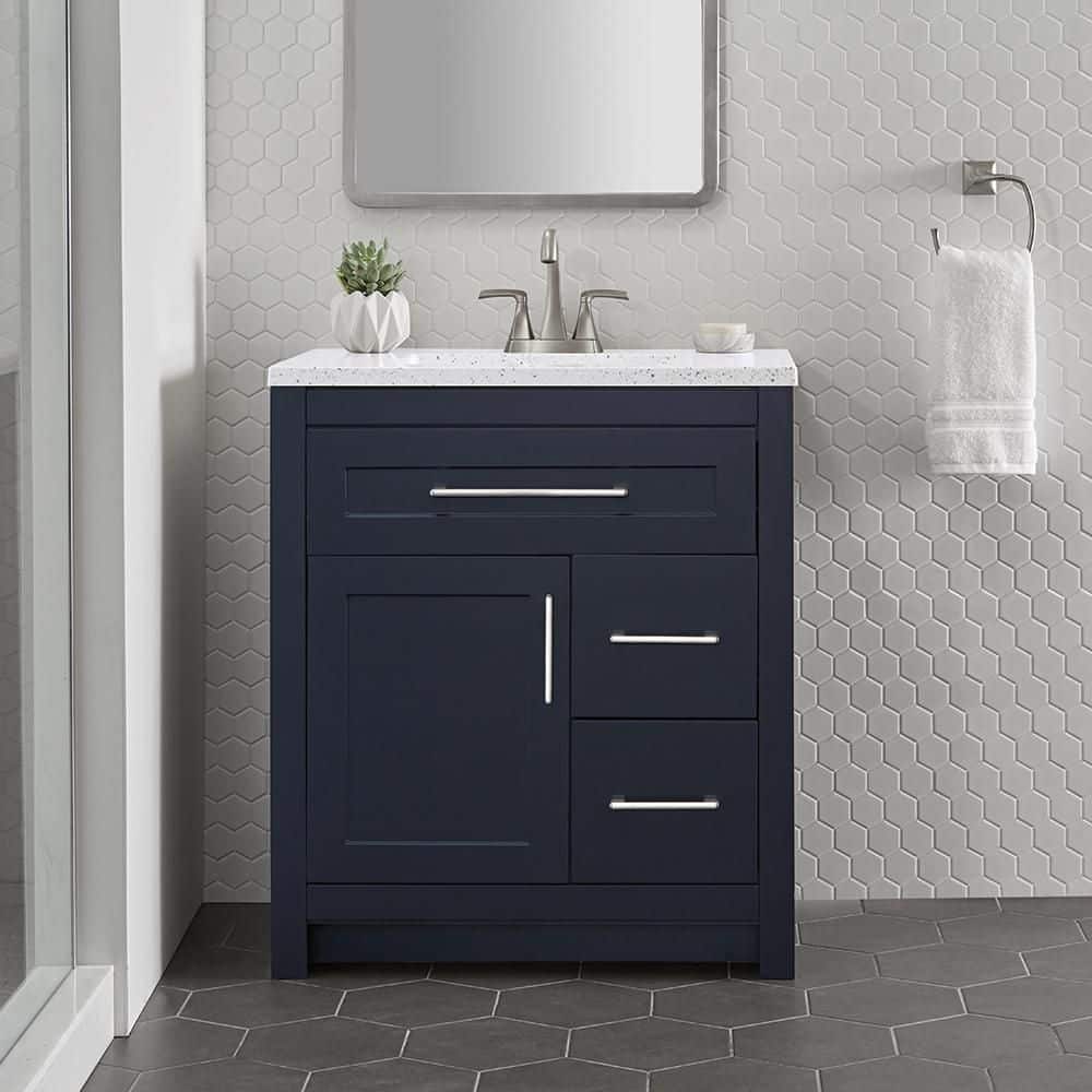 Home Decorators Collection Clady 31 in. Single Sink Deep Blue Bath Vanity with Silver Ash Cultured Marble Top (Assembled) (2)