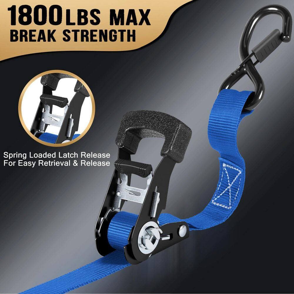 LAIFUCAM 15 ft. x 1 in. Ratchet Tie Down Straps with S Hooks and Soft Loops Heavy Duty Cargo Securement 4 Pack (2)