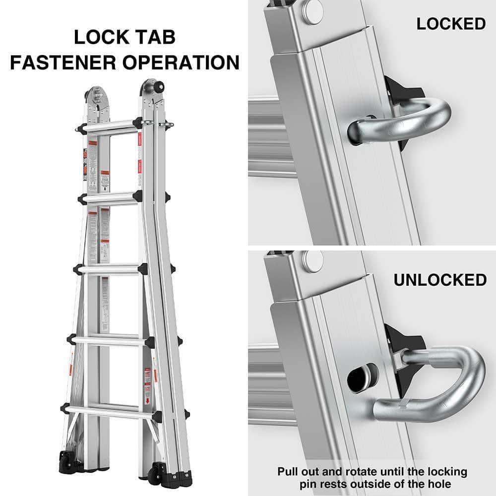 KIWDZFU 22 ft. Reach Aluminum Multi-Position Ladder with Wheels, 300 lbs. Weight Rating (2)