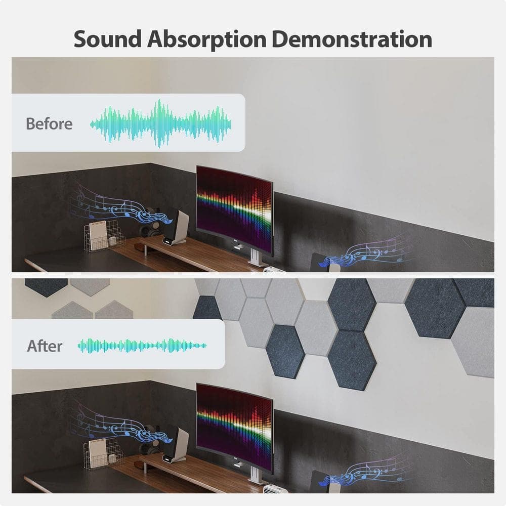Laybus 12 in. x 10.23 in. x 0.4 in. Blue Gray Hexagon Acoustic Panels Self Adhesive Sound Proof Foam for Home, Office, 12 Pcs (3)