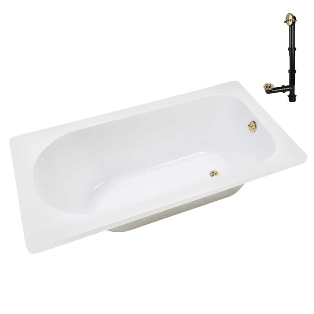 Streamline N-4220-730-PBR 60 in. 32 in. Rectangular Acrylic Soaking Drop-In Bathtub, with Center Drain Polished Brass (3)