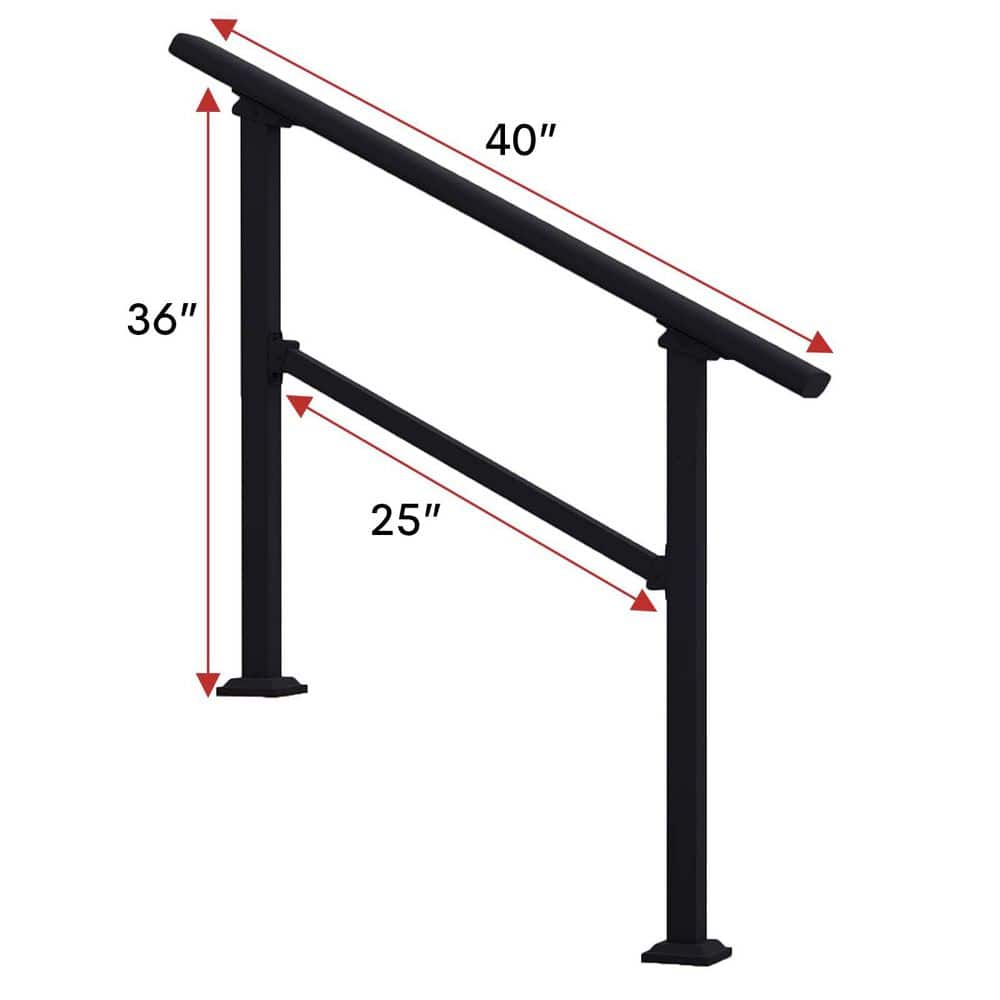 Unbranded 3 ft. Black Metal Handrail Kit for Outdoor Steps, Adjustable Stair Railing for Porch, Balcony, Indoor Use (2)