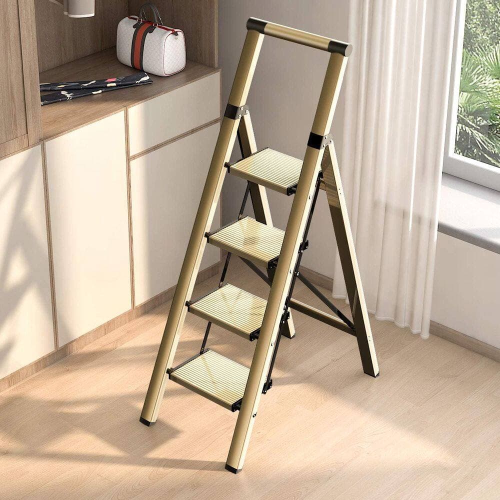 Unbranded 4 Step Ladder, Folding Step Stool, Lightweight Aluminum Space Saver Ladder, 330 lbs. Weight Capacity (2)
