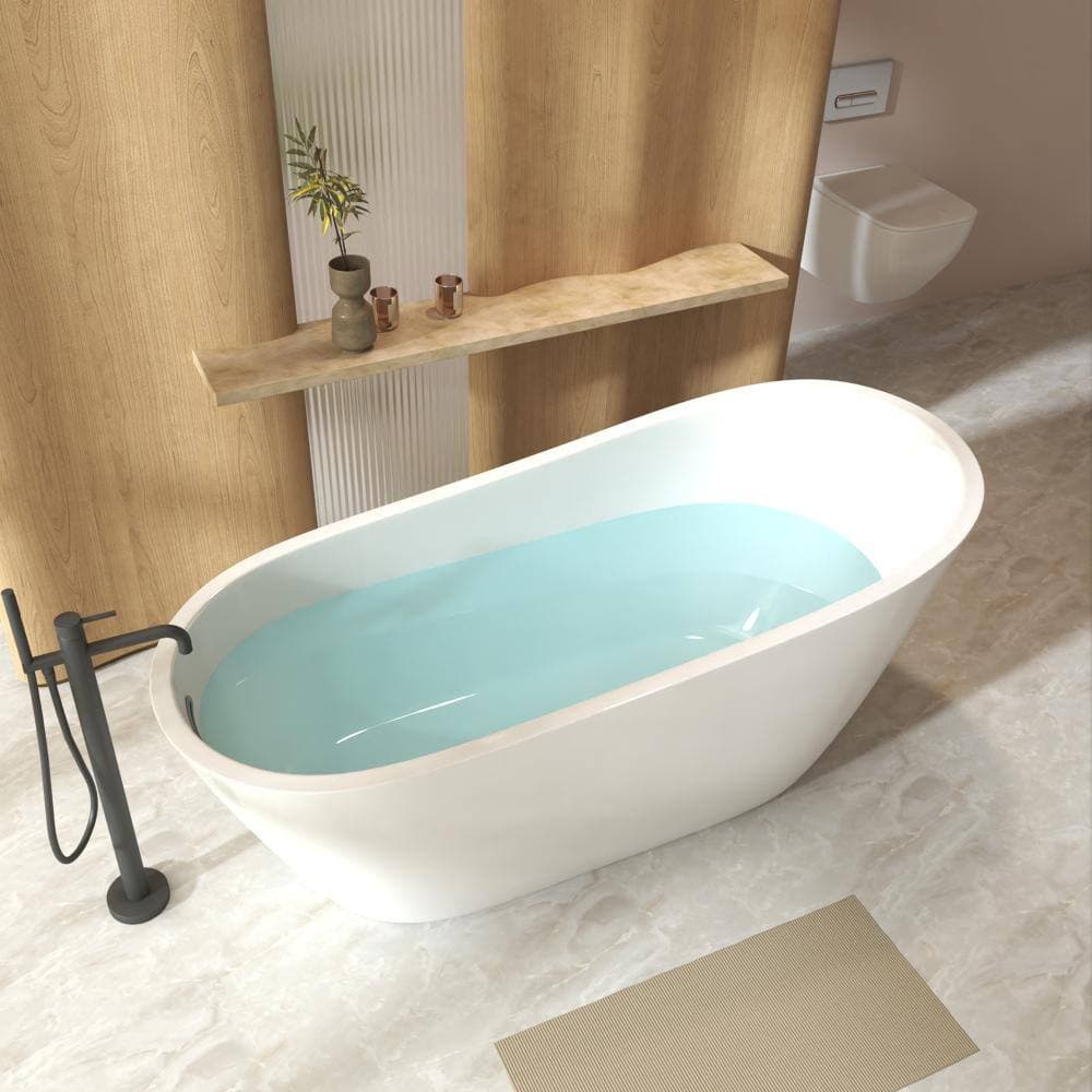 YSQCAR 59 in. x 29.9 in. Acrylic Freestanding Soaking Bathtub with Chrome Drain in White, cUPC Certified (3)