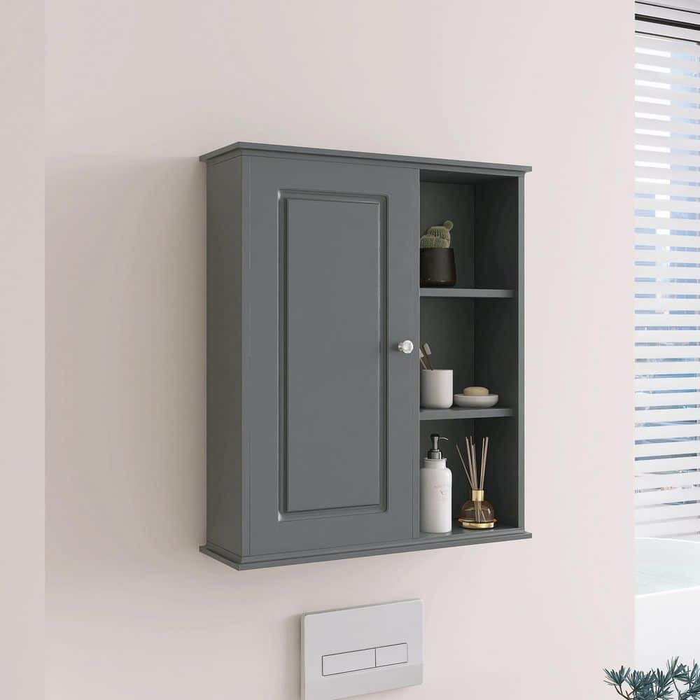 MEDUNJESS YJAY 24 in. W x 7 in. D x 27.5 in. H Bathroom Storage Wall Cabinet in Gray
