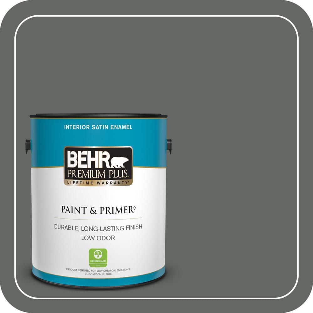BEHR PREMIUM PLUS 1 gal. #PPU25-02 Black Locust Satin Enamel Low Odor Interior Paint & Primer