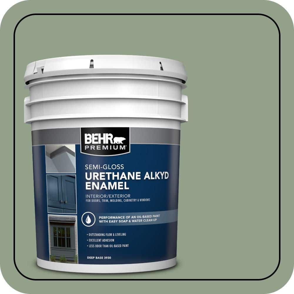 BEHR PREMIUM 5 gal. #440F-4 Athenian Green Urethane Alkyd Semi-Gloss Enamel Interior/Exterior Paint