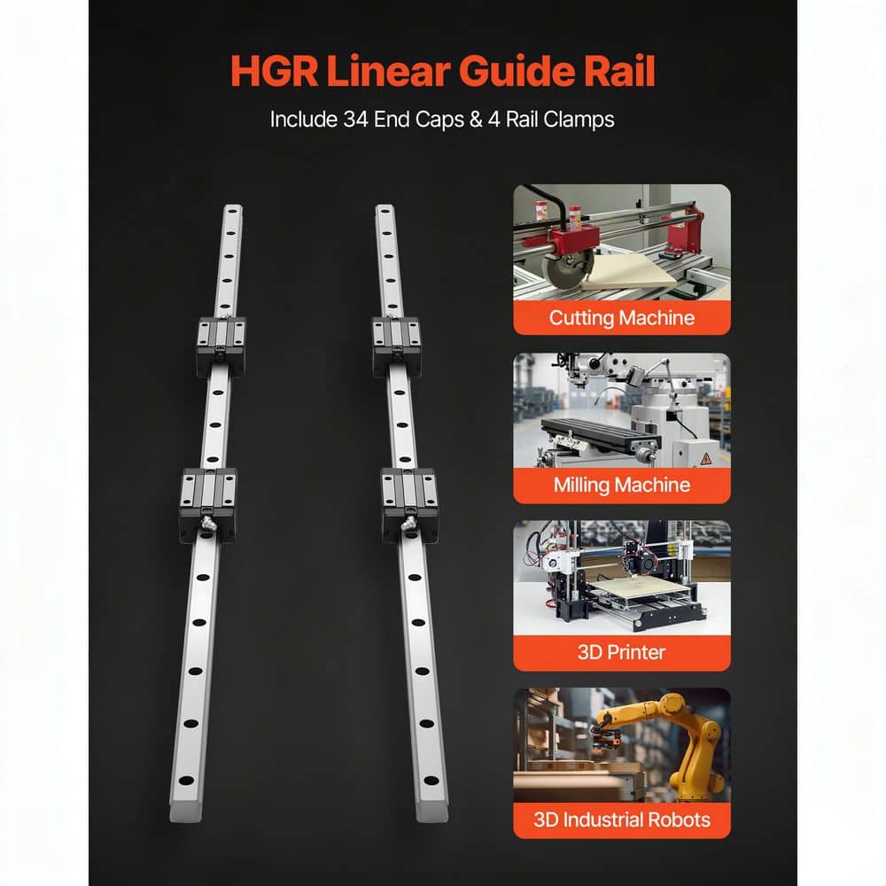 VEVOR Linear Rail Guide Kit, HGR20, Anti Rust, 2-Pcs 1000 mm (39.4 in. ) Linear Motion Rails and 4-Pcs Bearing Slide Blocks (2)