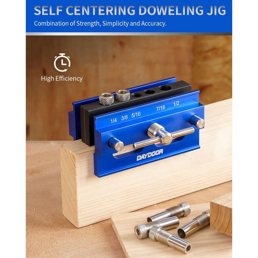 Laybus Blue Medium Self Centering Doweling Jig, Dowel Jig for Straight Holes, Biscuit Joiner Set with 6 Bushings, 3 Drill Bit (2)