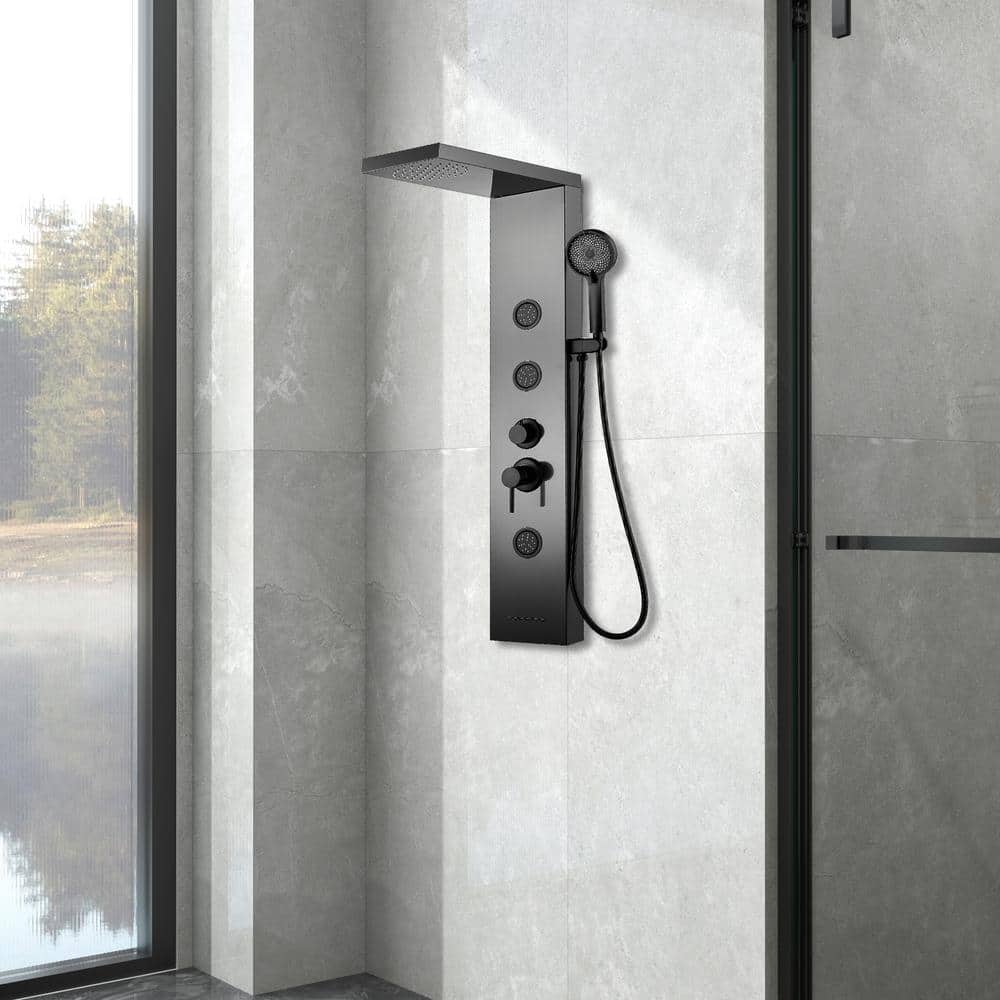 androme 44 in. 4-Jet Shower System With 360-Degree Angled Adjustable Massaging Body Sprayers in Black (3)