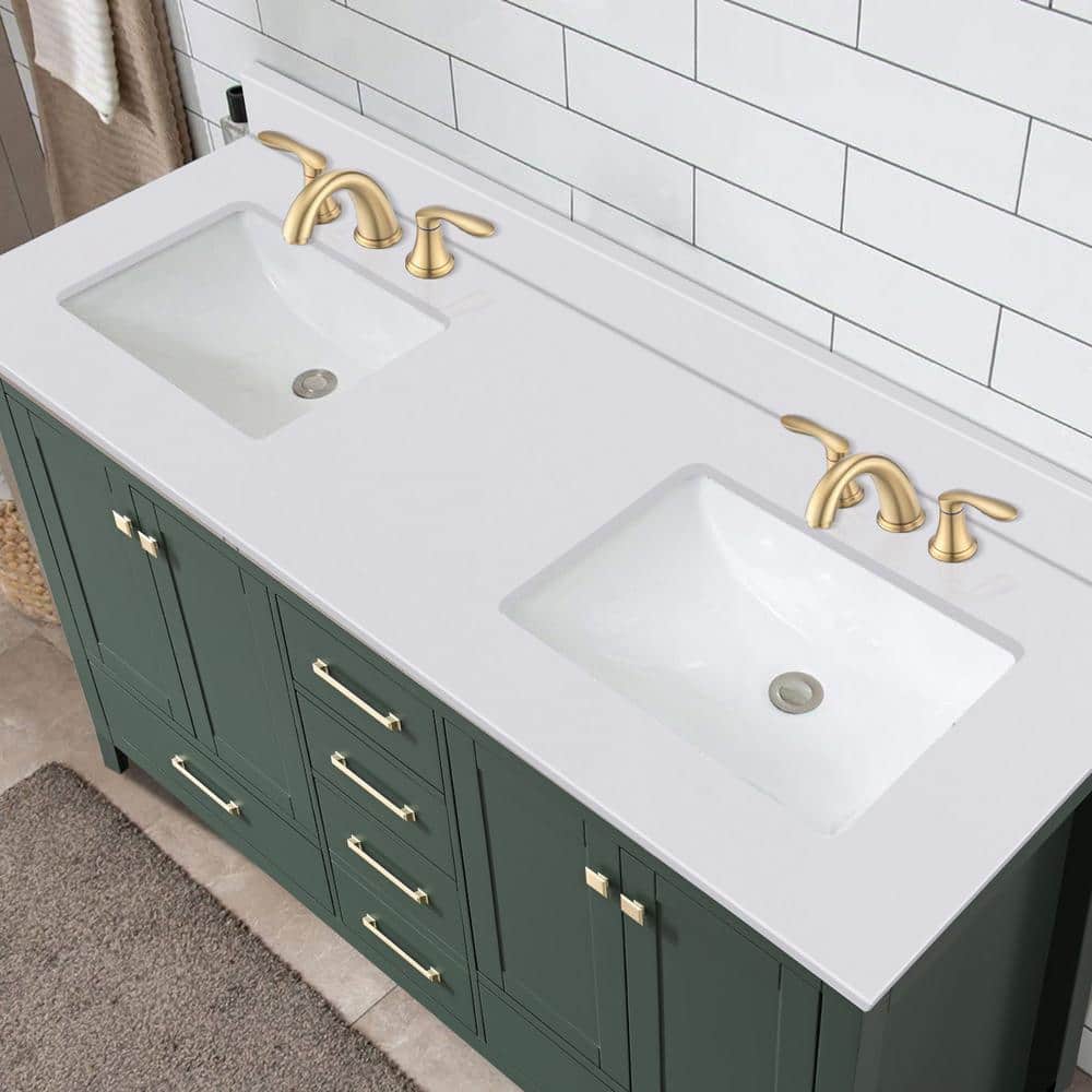 PROOX 60 in. W x 22 in. D Engineered Stone Composite White Rectangular Double Sink Bathroom Vanity Top in Solid White (2)