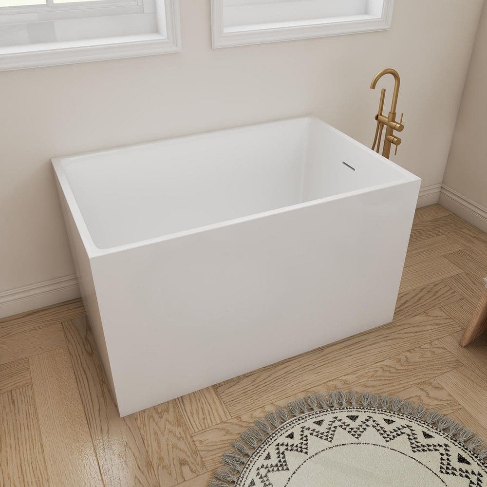 SJ STAR&JANE 43.3 in. x 27.5 in. Acrylic Flatbottom Freestanding Bathtub Soaking Bathtub in White (3)