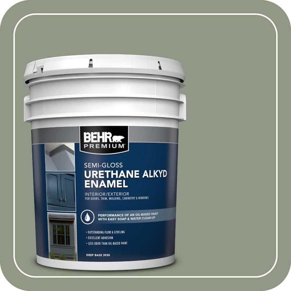 BEHR PREMIUM 5 gal. #PPU11-17 Hillside Green Urethane Alkyd Semi-Gloss Enamel Interior/Exterior Paint