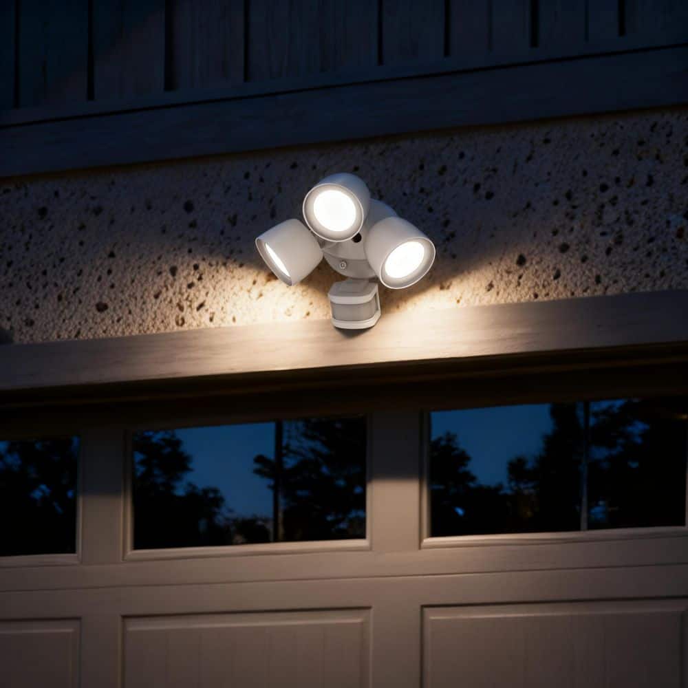 Commercial Electric 240° Motion Activated Dusk to Dawn Sensor White Outdoor Triple Head LED Security Flood Light 36-Watt 3600 Lumen (3)