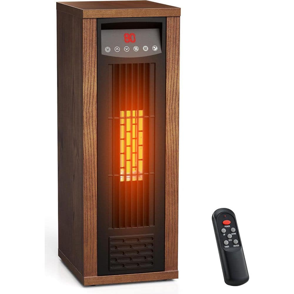 Runesay 1500-Watt Freestanding Walnut Electric Infrared Tip-Over and Overheat Protection Quartz Space Heater with Remote Control (1)