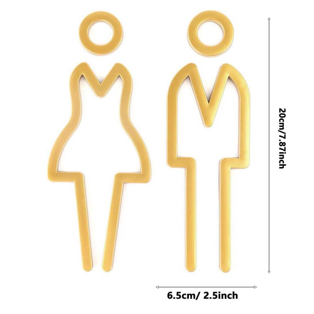LAIFUCAM Acrylic Adhesive Backed Golden ABS Plastic Bathroom Door Sign 3D Waterproof Removable Restroom Signage (2)